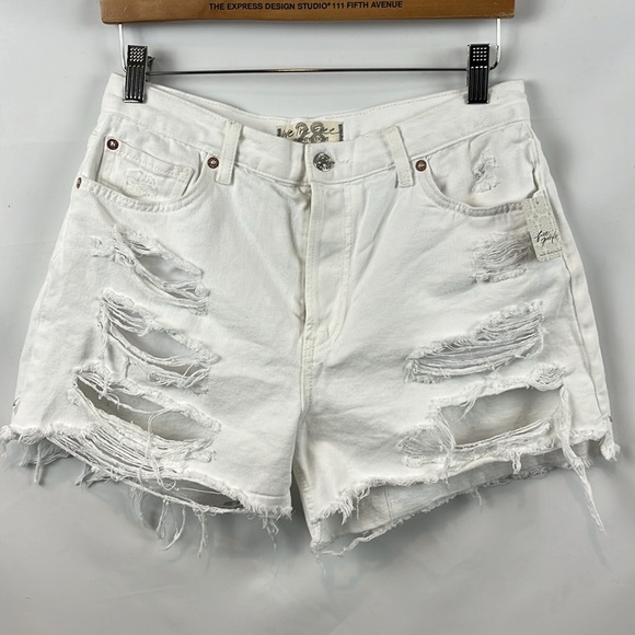 We The Free People Maggie Distressed High Low Raw Hem‎ Cutoff Shorts White Sz 28 - Picture 5 of 14